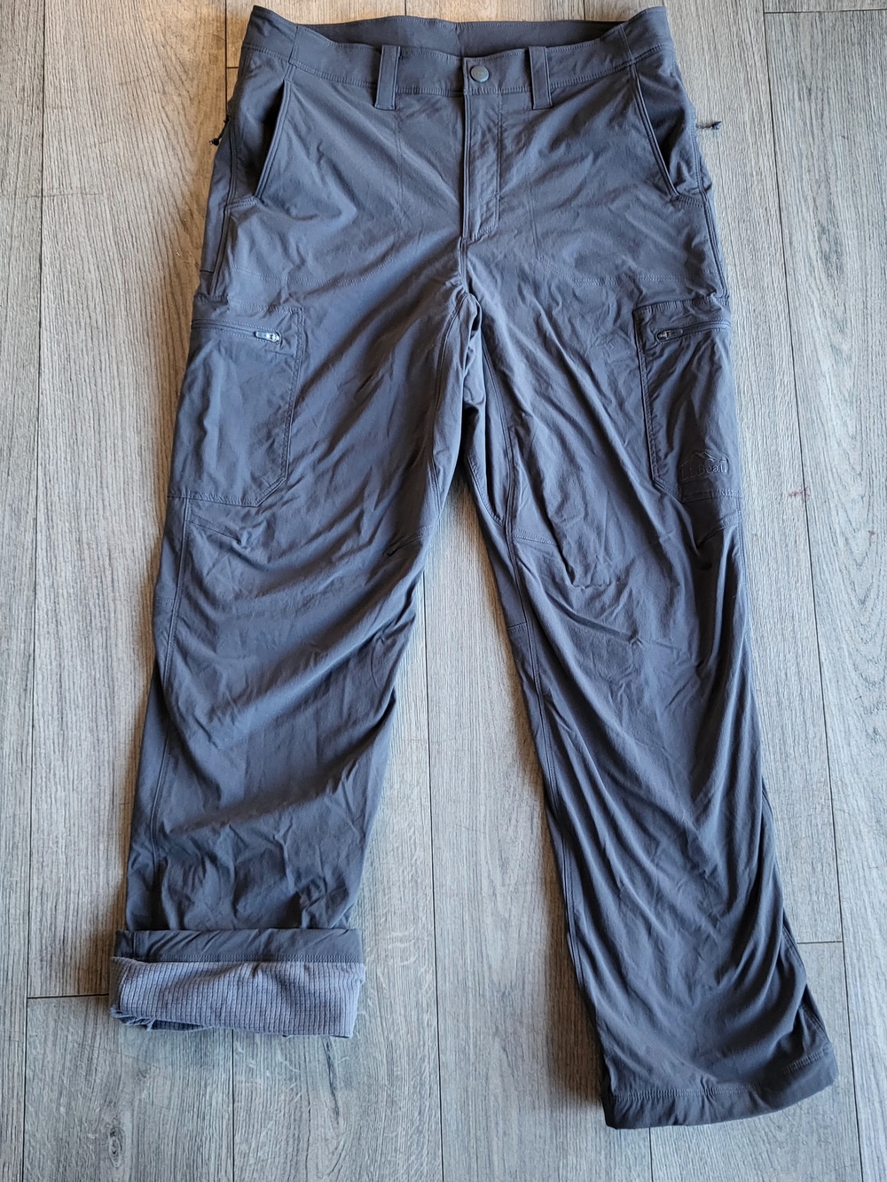 LL Bean Cresta Hiking Pants Mens 30x29 Gray Fleece Lined Cargo Matrix 508240